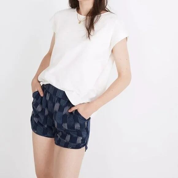 Madewell Pasadena Blue Pull-On Shorts in Jacquard Stripe Size Medium - Picture 1 of 11